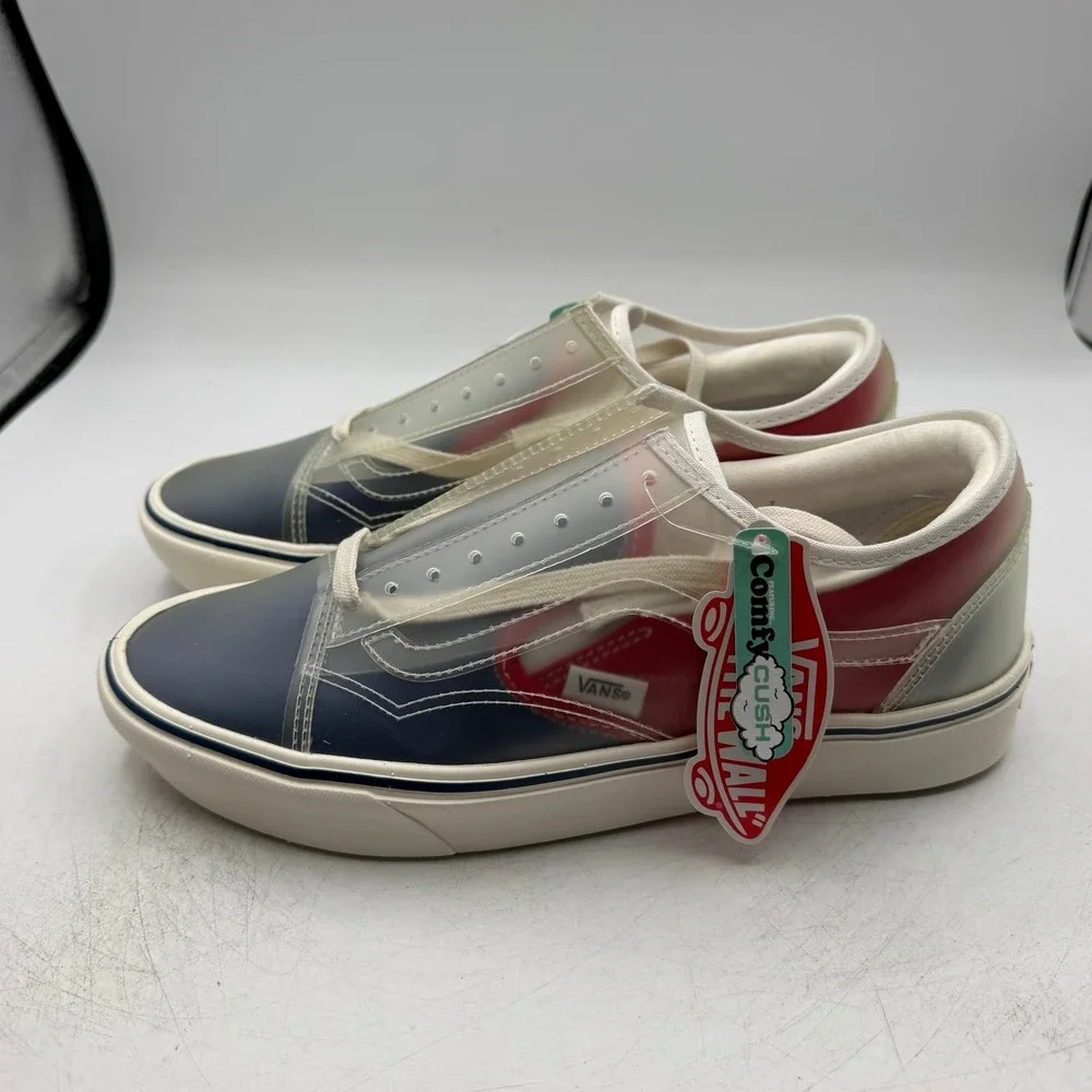 VANS ComfyCush Slip-Skool Shoes Mens 10 Women 11.5 Navy Blue/Red Low Top Sneaker